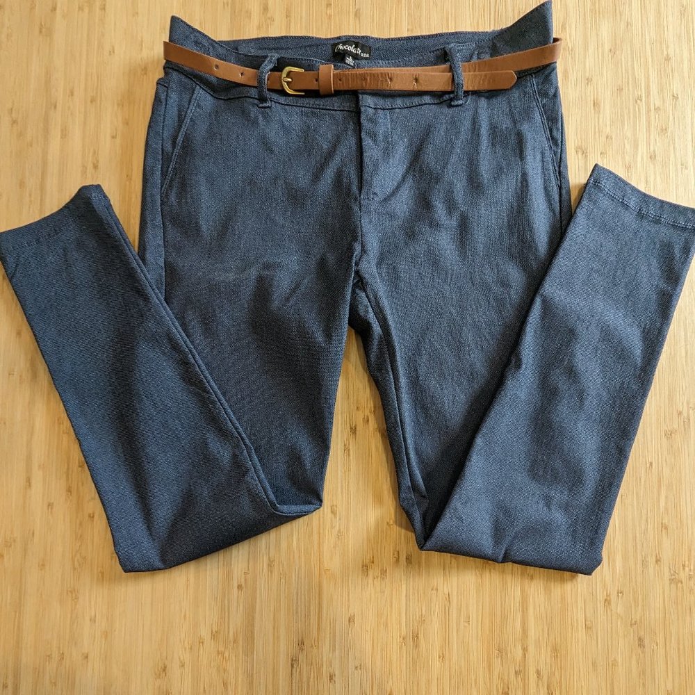 Large Stretch Jean type Leggings Pants simulated jean with brown leather belt
